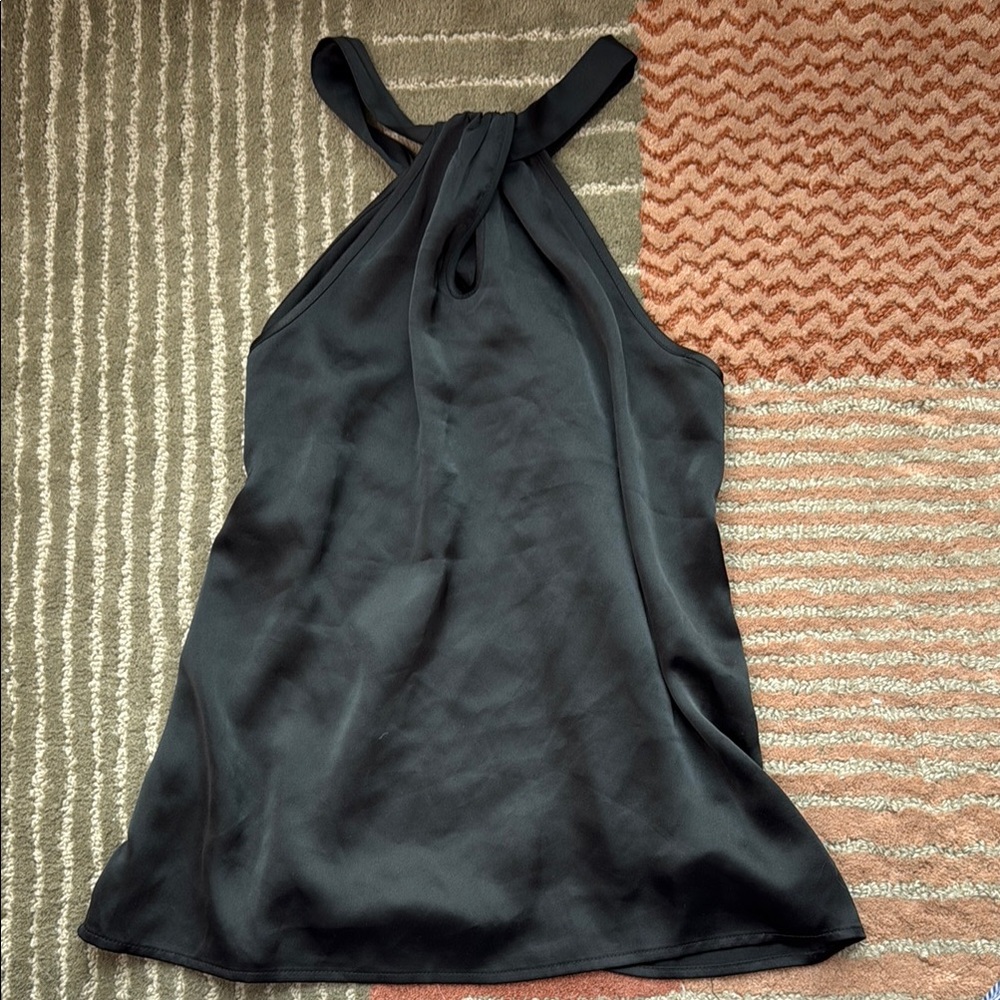 Elegant Black Satin Halter Top Tahari